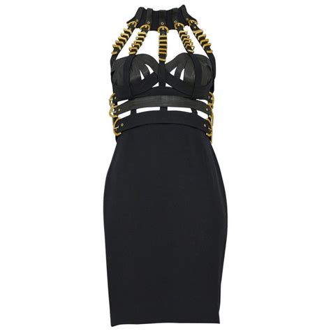 versace short black dress|versace black dress with chains.